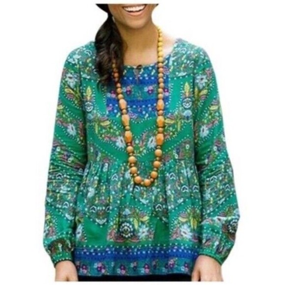 Matilda Jane Tops - Matilda Jane Womens Top Size M Evergreen Boho Floral Long Sleeves Keyhole Front